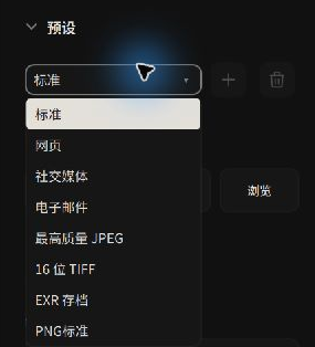 完整导出预设菜单，底部含本机用户预设